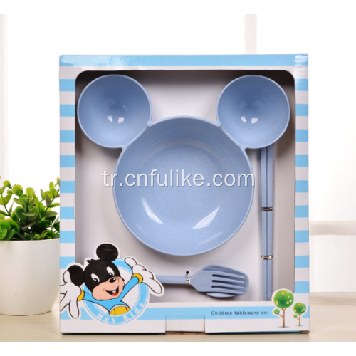 4&#39;lü Mickey Mouse Şekli Çocuk Yemek Takımı